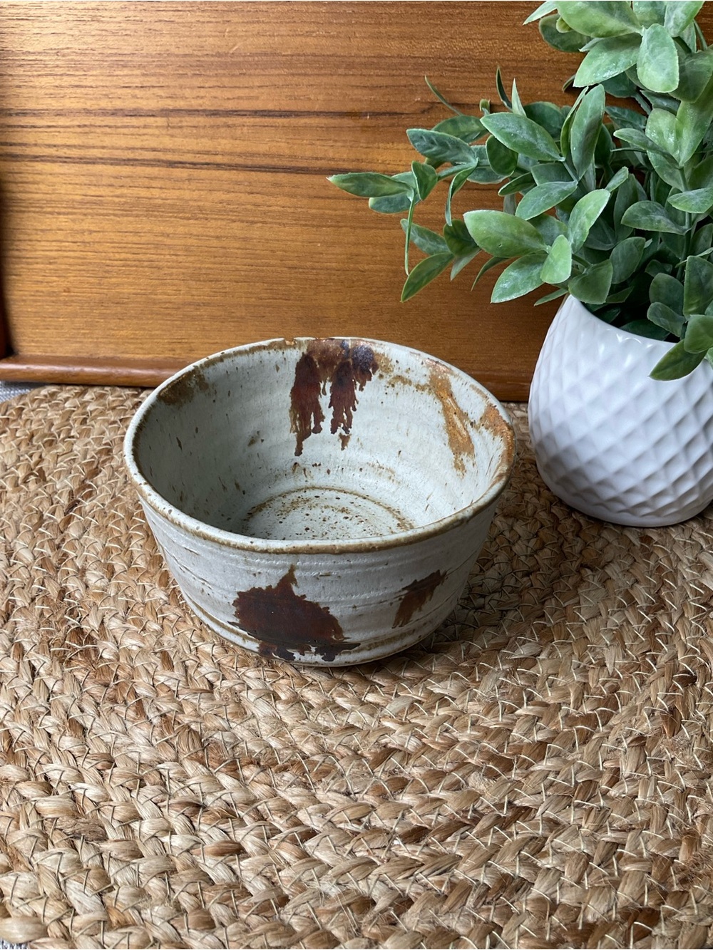 Vintage Handmade Studio Pottery Bowl Cream and Brown Stoneware
